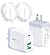 USB C Charger Block, 2-Pack 40W 4 Port USB C Wall Charger with 6FT USB C to C Cable,Dual PD+QC Ty...