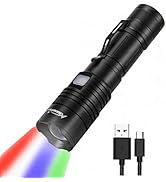ALONEFIRE X37 4 Color Tactical Multicolor LED Flashlight White Blue Green Red 4 Light RGB USB Rec...
