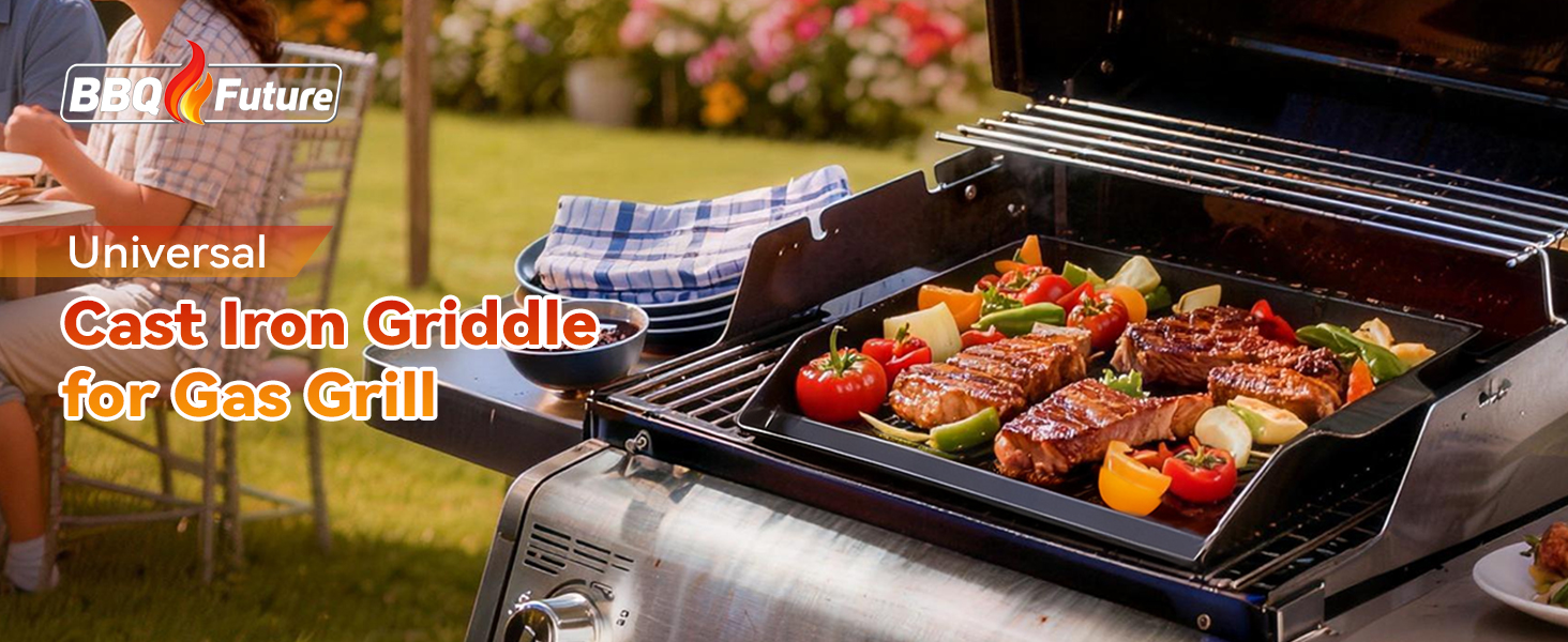 BBQ Future Universal Griddle for Gas Grill with Spatula Set, 23" x 16" Nonstick Cast Iron