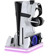 JDDWIN PS5 Pro / PS5 / PS5 Slim/Stand and Cooling Station with LED Controller Charging Station fo...