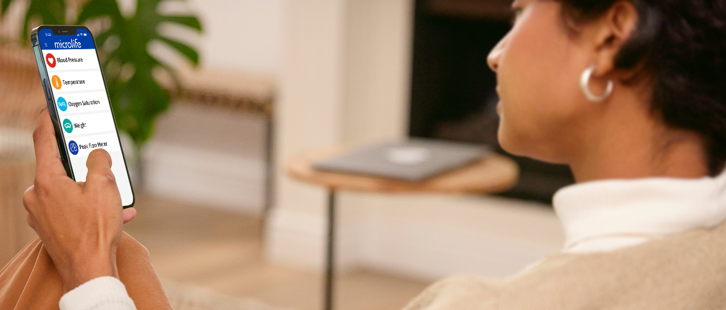 Woman browsing the Microlife Connected Health App