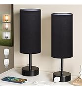 Fenmzee Black Bedside Table Lamps Set of 2-3 Color Temperatures Pull Chain Lamp with AC Outlet Ch...