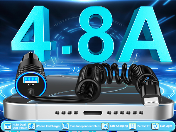 MFi Certified 4.8A USB Fast Car Charging Cigarette Lighter Adapter iPhone Car Charger Fast Charging