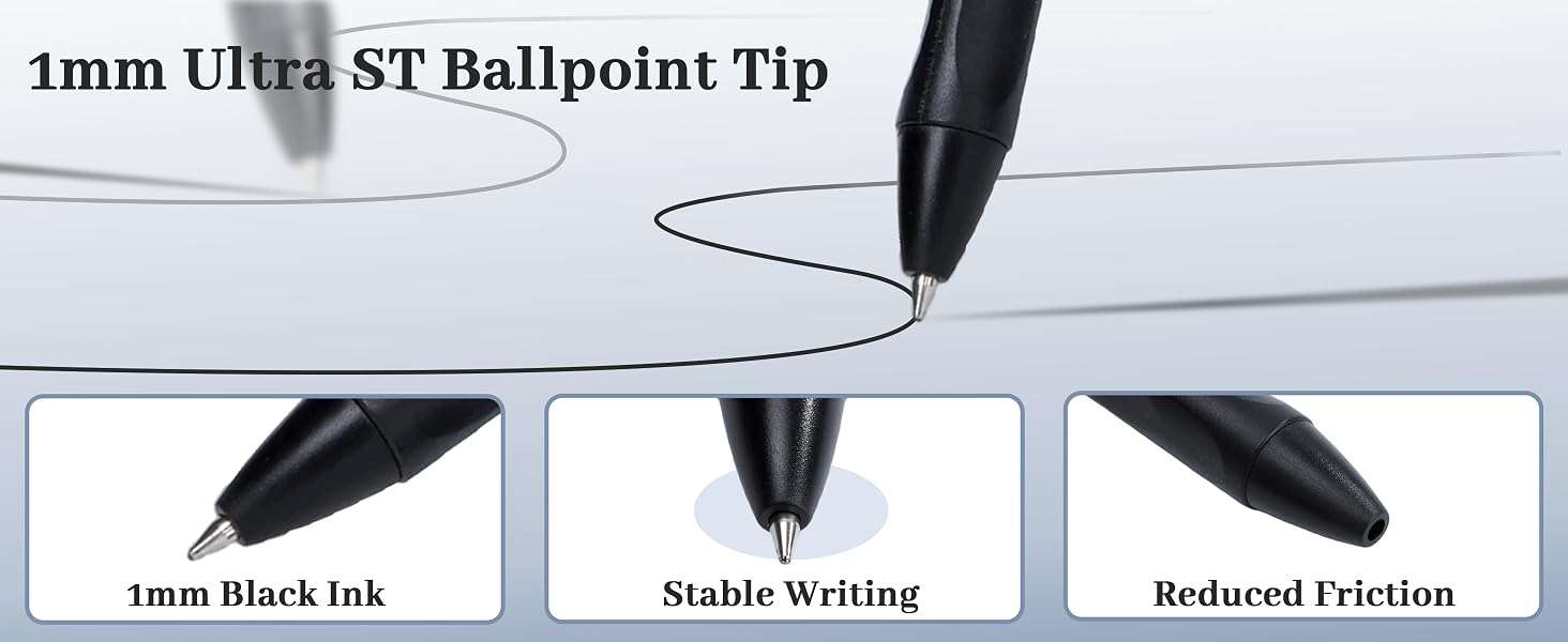 100 packs black Retractable ballpoint pen 1.0 mm black ink pen Smooth Writing No-Smear