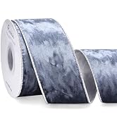 Ribbli Dusty Blue Velvet Wired Ribbon 2.5 Inch Metallic Dusty Blue Crushed Velvet Christmas Ribbo...