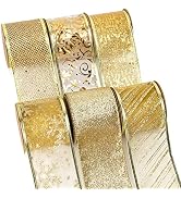 Ribbli Christmas Ribbon Wired Gold Christmas Tree Ribbon Glitter Christmas Wired Ribbons for Tree...