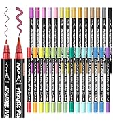 28 Metallic Colors Dual Tip Acrylic Paint Markers, Brush Tip and Fine Tip Acrylic Paint Pens for ...