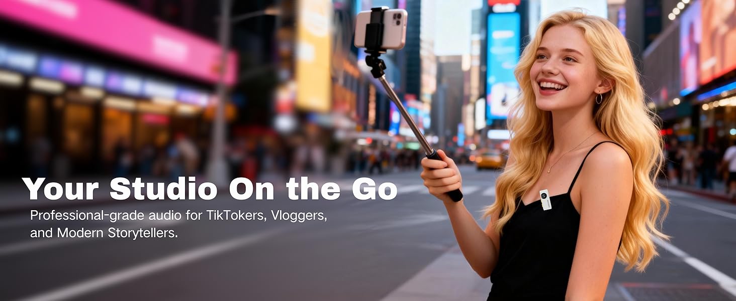 Professional wireless lavalier microphone for iPhone 16 15 Pro Max, 3-in-1 universal mic system