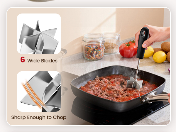 Ground Beef Chopper Tool with 6 Curve Blades