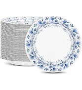 Charmount Paper Plates Bulk 8.5 Inch, 150pcs Disposable Paper Plates, Blue Paper Plates for Parti...