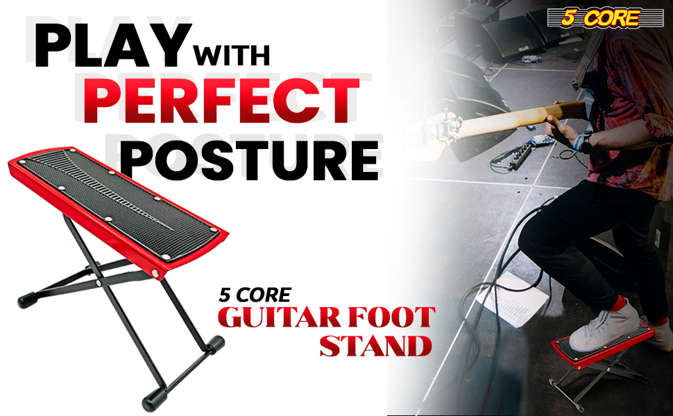 Guitar Footstool Stand Red, Adjustable Guitar Foot Rest, Guitar Foot Stand with 6-Level Height