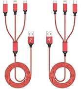 3 in 1 Multi Charging Cable[2 Pack 4FT], Red Braided Nylon USB Cable &amp; Travel Charger for Multipl...