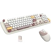 2.4G Full-Size Wireless Keyboard and Mouse Combo, Multi-Color Typewriter Style Round Keycap, Cute...