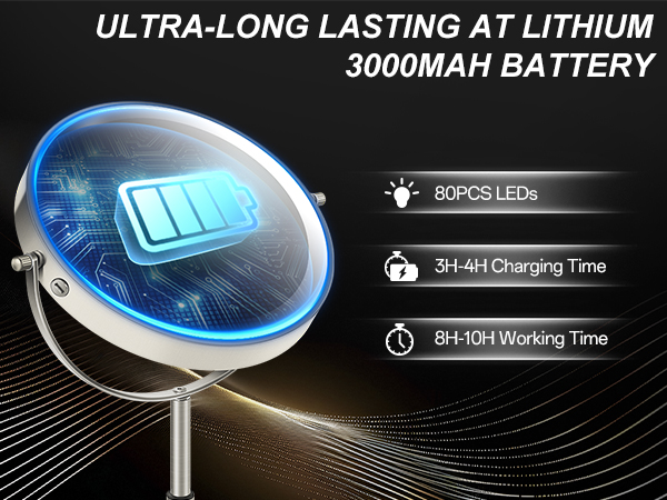 3000mah battery cordless recharging mirror