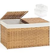 SETVSON Storage Basket with Lid Woven Storage Basket with 2 Separate Lid, 17.2 Gallon (65 L) Ratt...