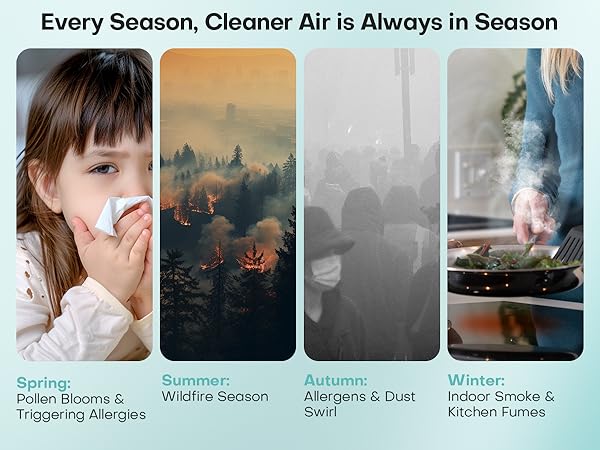 Air Purifiers Home H13 True HEPA Filter 1076 Ft² Pet Hair Odors Pollen Smoke Aroma Quiet 360°Intake