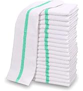 GOLD TEXTILES New Cotton Blend White Restaurant Bar Mops Kitchen Towels (12, Green Stripe)