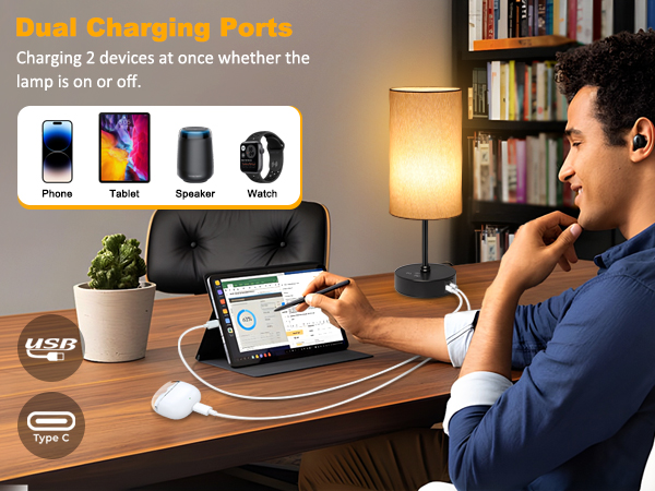 The lamp has 2 charging ports.Whether the lamp is on or off, you can charging 2 devices at once.