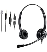 Phone Headset with RJ9 Jack &amp; 3.5mm Connector for Landline Deskphone Cell Phone PC Laptop, Office...