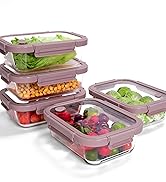 BOROHOUSE 5-Pack Borosilicate Glass Containers with Tempered Lids, 35.2oz/4.4 Cup Airtight Meal P...