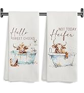 WARDOS Hello Sweet Cheeks Highland Cow Bathroom Hand Towels, Funny Farmhouse Animal Heifer Bathin...