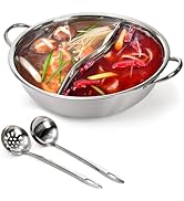 Peohud Stainless Steel Hot Pot with Divider, 12 Inches Double-flavor Shabu Shabu Pot with Ladle a...