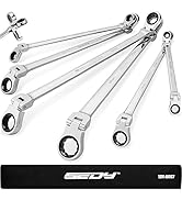 Extra Long Flex-Head Ratcheting Wrench Set, Anti-Slip 6-Piece Double Box End Wrench Set, 72-Teeth...