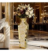 SHYFOY Gold Crushed Diamond Floor Vase, Large Mirrored Tall Vases for Floor, Modern Glass Decorat...