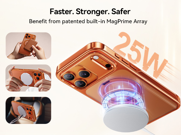 Orange for iPhone 17 Pro Case with 360 Spin Magnetic Stand Slim Polished Clear