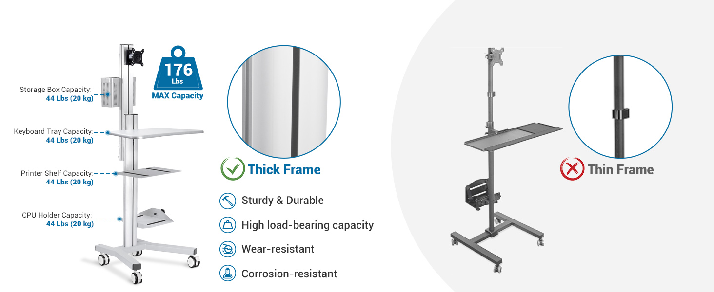 Mobile Computer Cart Rolling PC Stand
