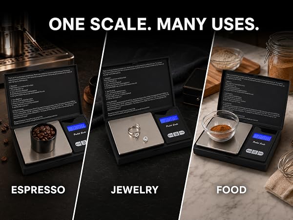 Pocket scale used for espresso, jewelry, and food measurements.