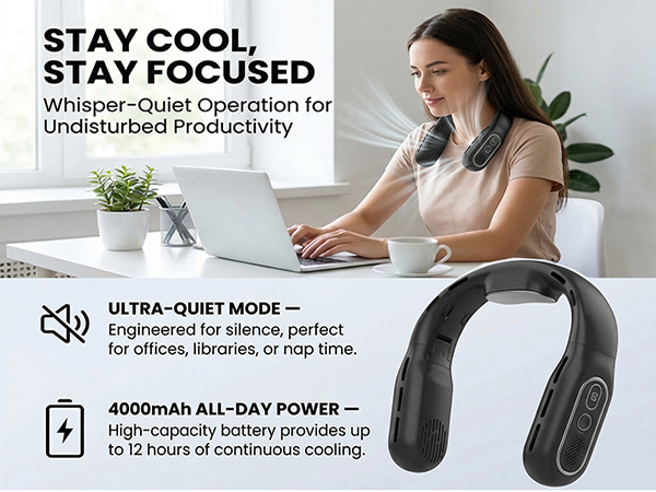 Neck Fan, USB Rechargeable Personal Fan