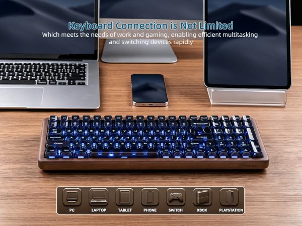 98% Wireless Mechanical Keyboard with Number Pad Natural Walnut Wood Gaming Keyboard