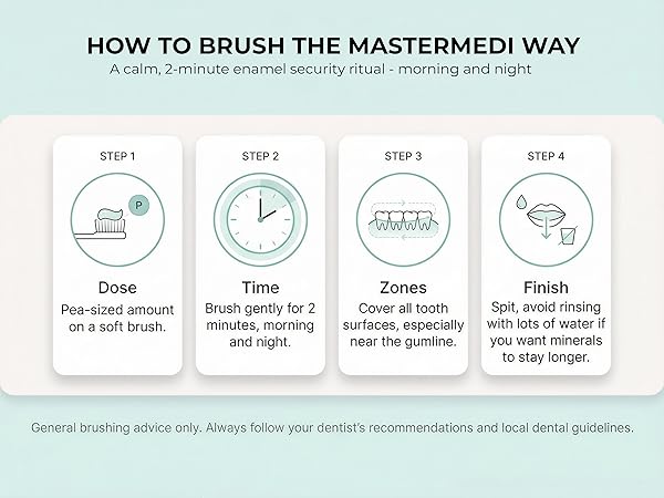How to brush the MasterMedi way 4-step brushing guide dose time zones finish