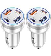 USB-C Car Charger for iPhone 15, 2 Pack 4-Ports 65W USB C Fast Car Charger Adapter, PD30W&amp;QC3.0 F...