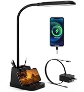 AXX LED Desk Lamp with USB Charging Port, Study Table Light for Home Office Bedrooms, Black, Flex...
