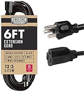 Cablectric 12 Gauge Extension Cord 6 ft Oil Resistant, 12/3 SJTOW Heavy Duty Extension Cord 3 Pro...