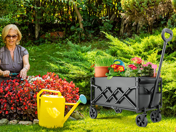 Collapsible Folding Beach Wagon, Folding Wagon with Upgrade Wheels