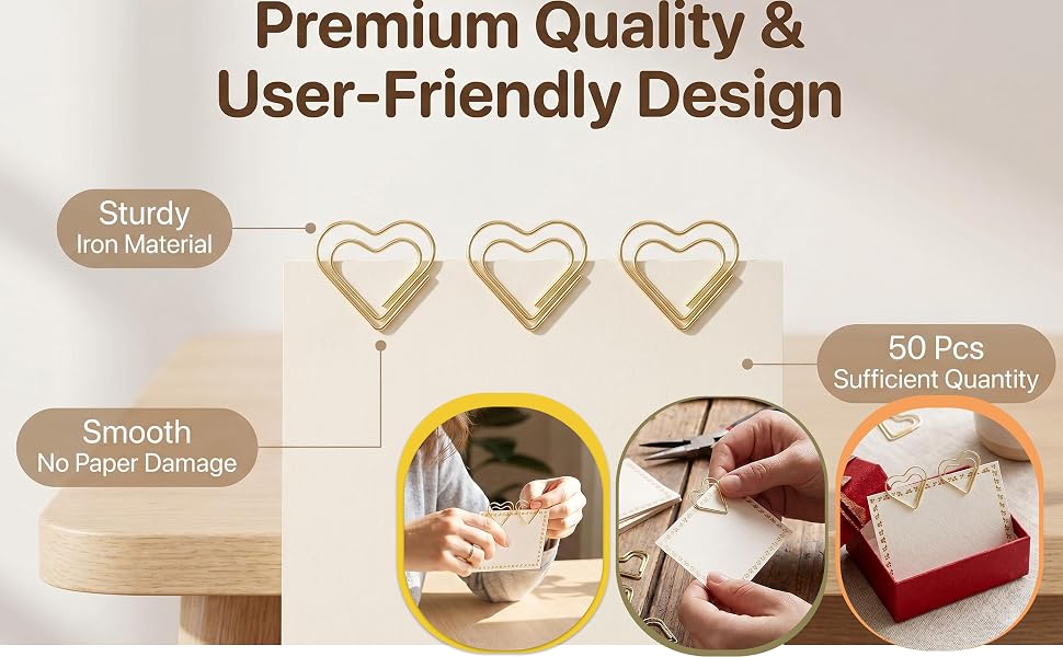 Gold Heart Paper Clips 50 Pcs