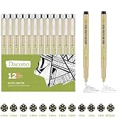 Dacono Micro Fineliner Drawing Art Pens, Black Art Pens for Drawing, 12 Size Waterproof Pen for A...