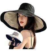Women Extra-Wide-Brim Sun Hat UV-Protection, Wired-Edge, Reversible, Summer Travel Garden Beach B...