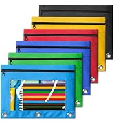 V-Opitos Pencil Pouch for 3 Ring Binder, Bulk 6 Pack 3-Holes Zipper Pencil Pouches in Assorted Co...