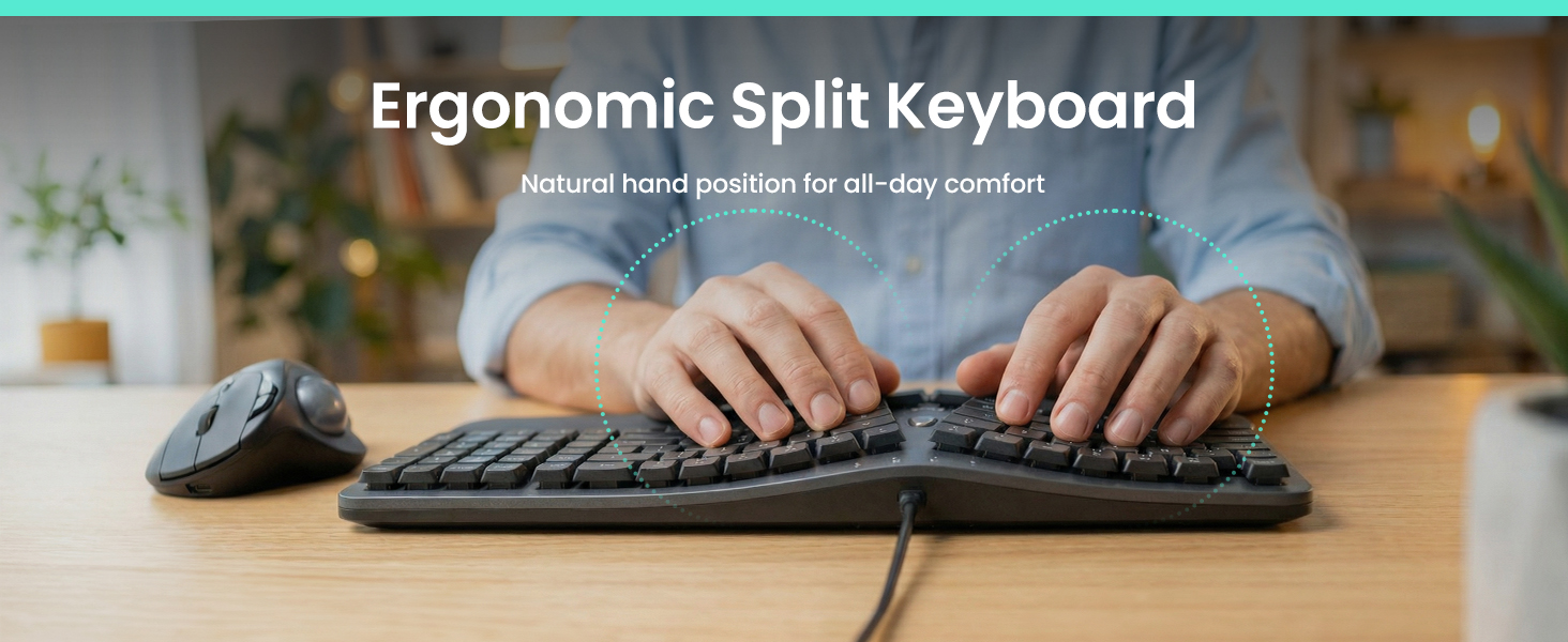 Ergonomic Keyboard Wired Split Design Palm Rest Volcano Keycaps Natural Typing Type C USB Plug