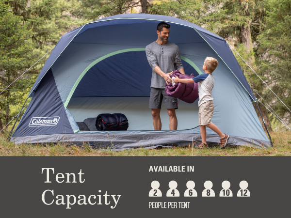 coleman skydome tent capacity assortment size people height family dad son unpack room indoor large
