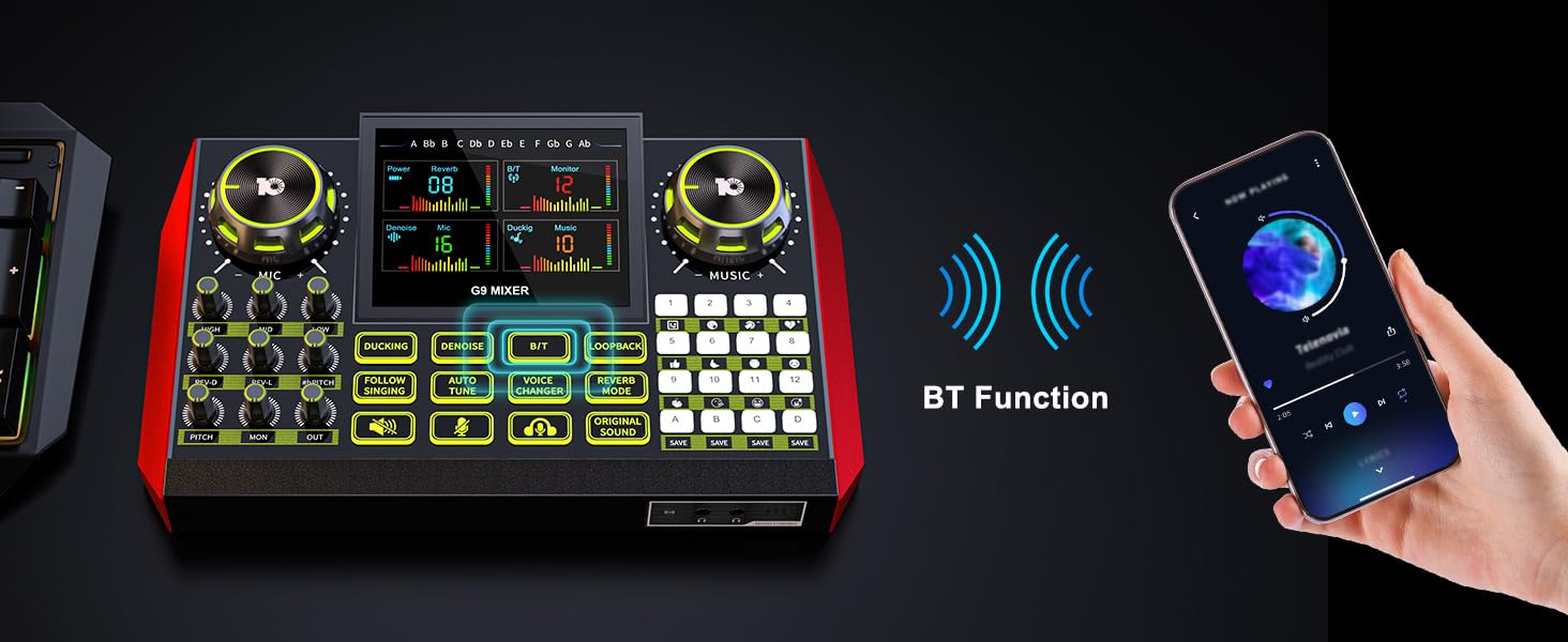 soundcard for live streaming gaming audio mixer pc bluetooth audio mixer