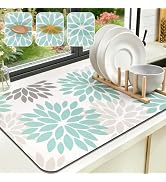 Findosom Floral Dish Drying Mat, 12" x 20" Super Absorbent &amp; Hide Stain Coffee Mat, Cuttable Dryi...
