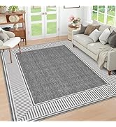 GarveeHome Living Room Area Rug 8x10 Modern Striped Border Throw Carpet with Rubber Backing Low P...