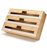 Rae Dunn 3 in 1 Wrap Organizer with Cutter, Plastic Wrap, Aluminum Foil and Wax Bamboo Dispenser ...