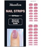 MelodySusie Semi Cured Gel Nail Strips (Pink Glitter)- Works with Any Nail Lamps, Salon-Quality, ...