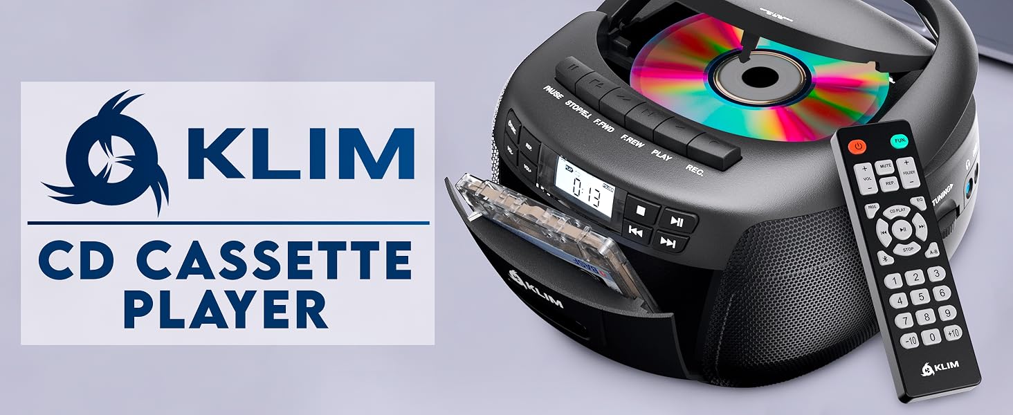 CD Player &amp; Cassette Tape Player with Case, Bluetooth Boombox, AM/FM Radio, Stereo Sound